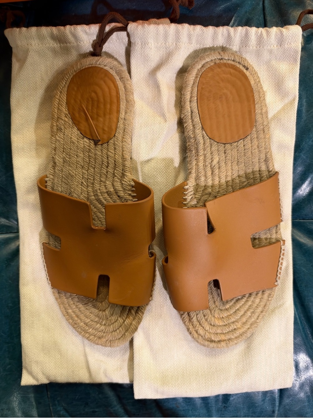 Hermès Antigua leather espadrille sandals